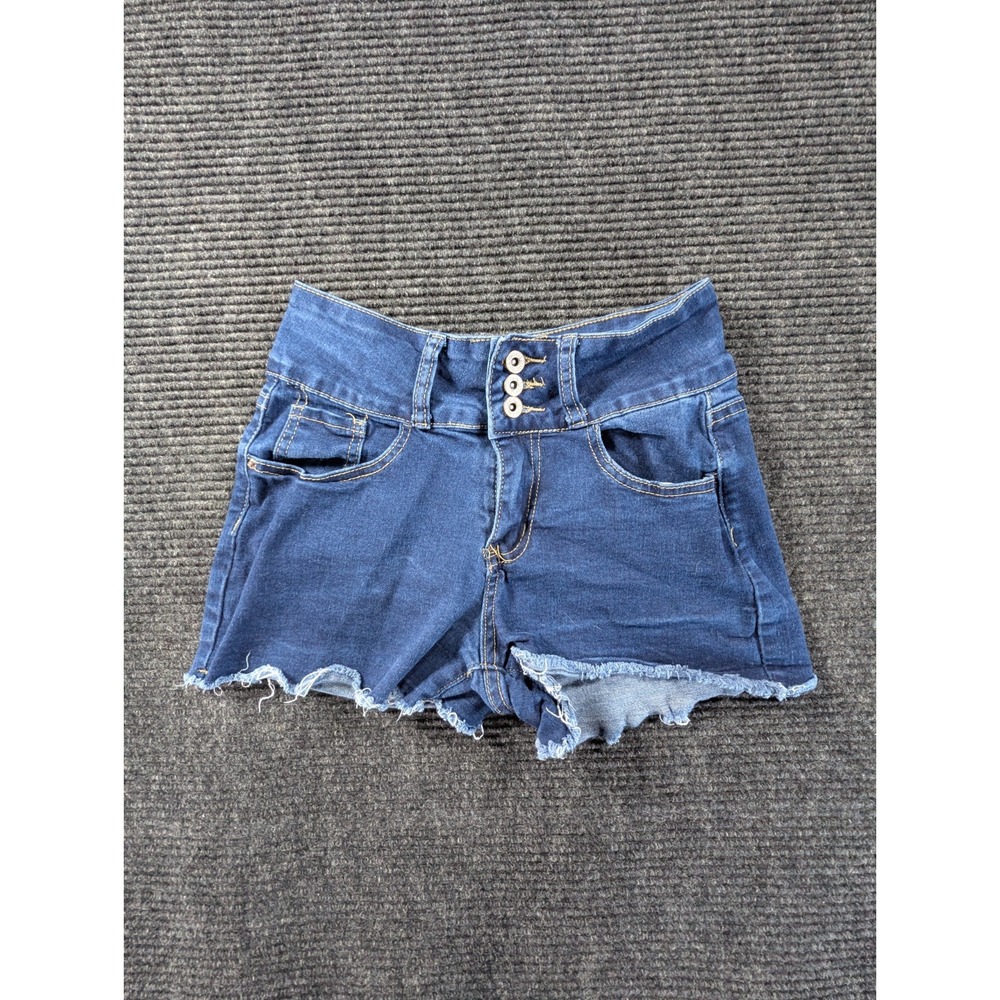 California Vintage Cut Off Shorts Womens 3 Blue Stretch Frayed Hem 3 Button